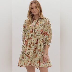 NWT ENTRO  POLPIN TIERED MINI DRESS - OLIVE RUST